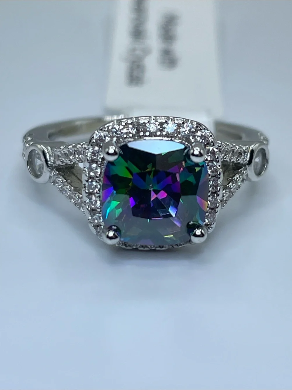 Swarovski Crystal Elements Mystic Rainbow Crystal Halo Ring Sz 6